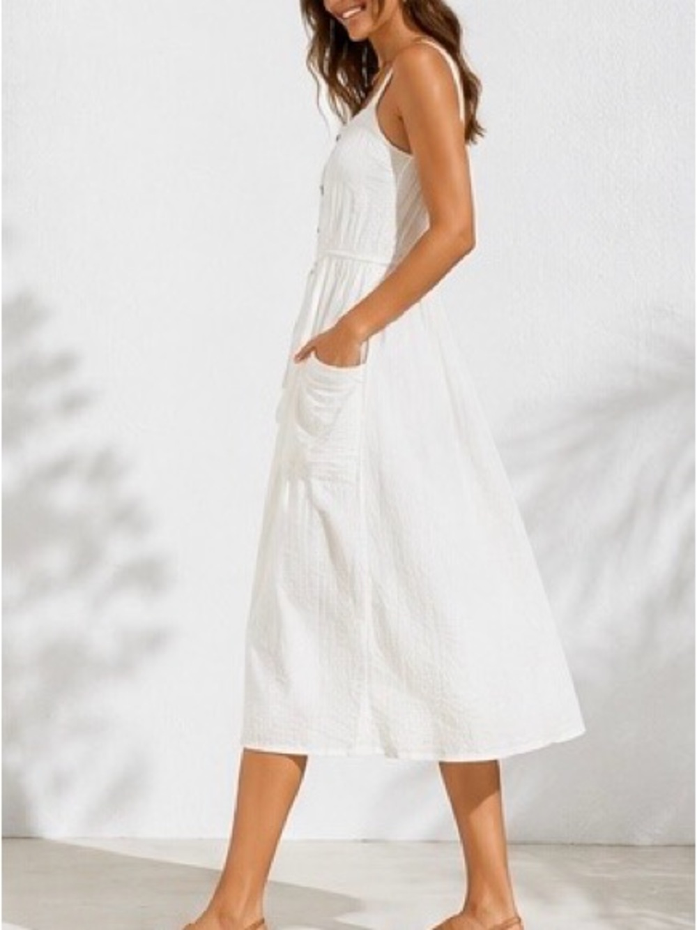 Rip Curl White Button-Front Midi Dress - Picture 2 of 4